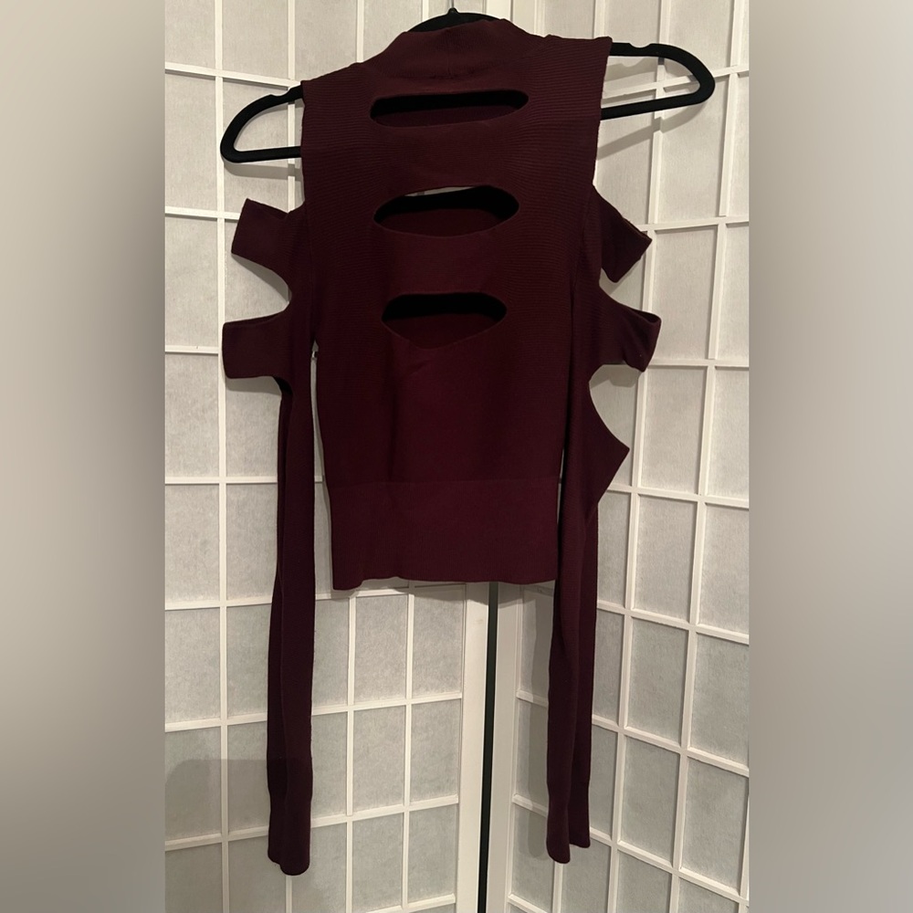 EXPRESS Burgundy Cutout Long Sleeve Top and Skirt Set NWT - Picture 3 of 10